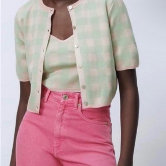 Zara Tops Zara Pink And Green Checkered Cropped Tank Top Poshmark